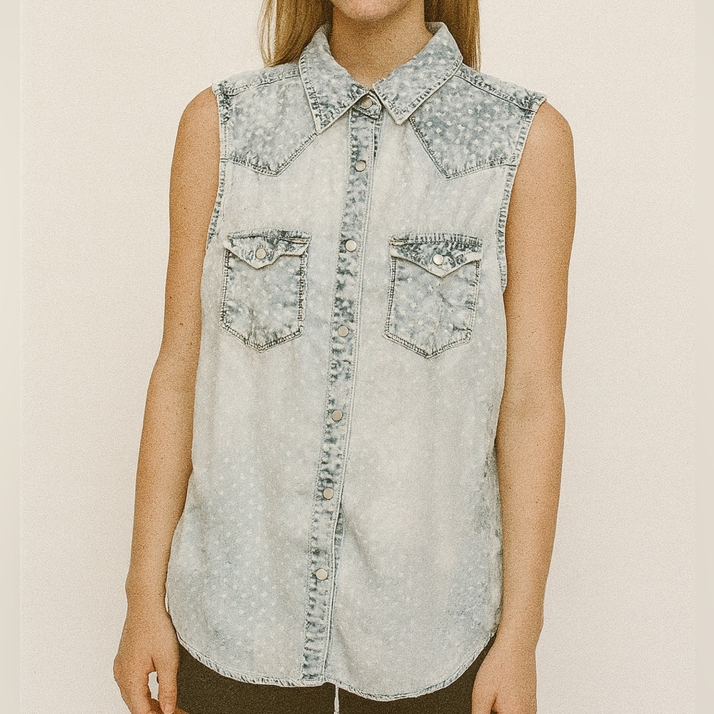 Articles of Society Denim Dotted Vintage Vest Top M